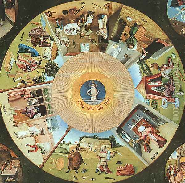 Tabletop of the Seven Deadly Sins and the Four Last Things, (detail of The Eye of God which Sees the Committing of the Seven Deadly Sins) Oil Painting - Hieronymous Bosch