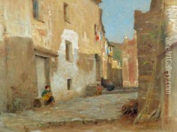 Street View In Liguria Oil Painting - Adolfo Tommasi