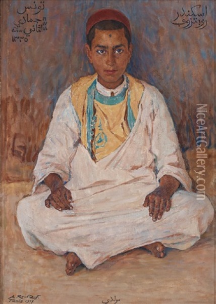 Muldi, Portrait Of A Tunisian Boy Oil Painting - Alexandre Roubtzoff