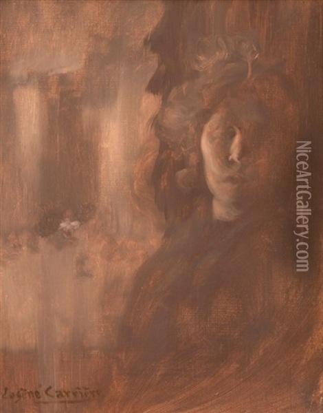 Visage De Femme Oil Painting - Eugene Carriere