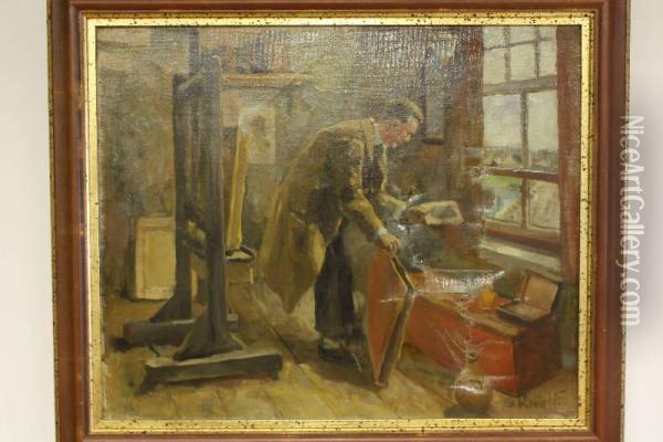 Een Kunstenaar In Zijn Atelier Oil Painting - Adriaan Philippus La Riviere