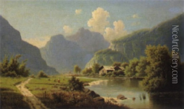 Ein Sommermorgen Im Salzach-thal Oil Painting - Adolf Chwala