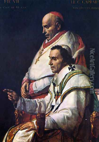 Portrait of Pope Pius VII and the Cardinal Caprara Oil Painting - Jacques Louis David