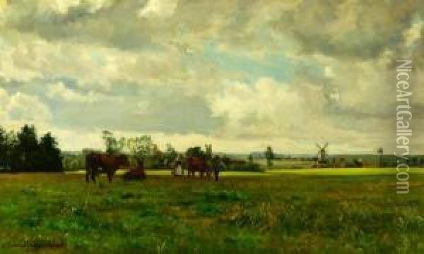 Cows And Windmills Oil Painting - Carl Von Schmidt-Phiseldeck