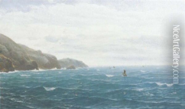 A Fishing Fleet Off The Coast Oil Painting - David James