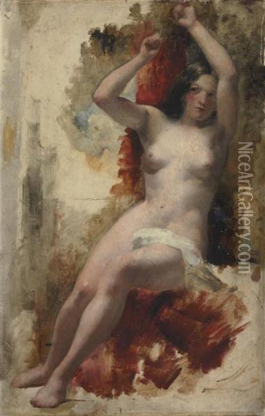 A Study Of A Seated Nude Oil Painting - William Etty