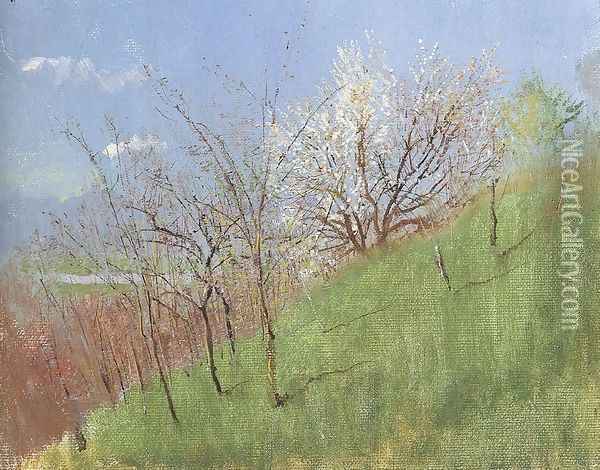Hillside at Springtime Little Landscape 1903-04 Oil Painting - Laszlo Mednyanszky