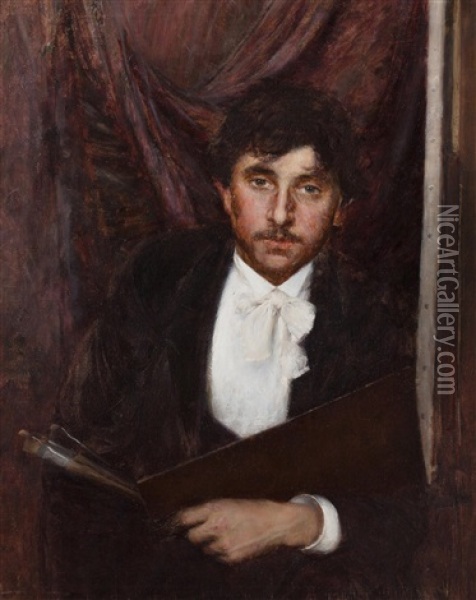 Portrait Of Painter Vaclav Slaboch Oil Painting - Jan Preisler