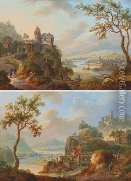 Coppia Di Paesaggi Fluviali Oil Painting - Franz Hochecker