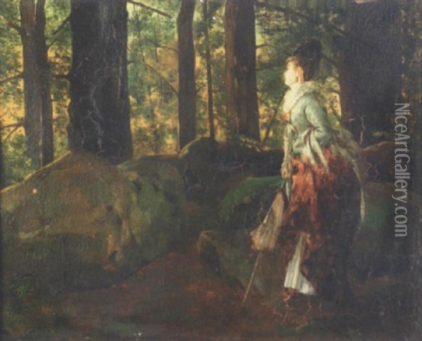 Elegante Dans Un Sous-bois Oil Painting - Pierre Carrier-Belleuse