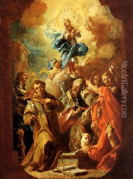 L'immacolata Concezione E Cinque Santi Oil Painting - Jacopo Cestaro
