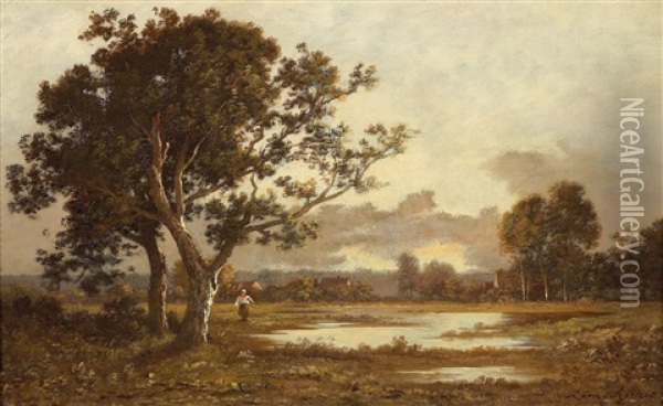 Reisigsammlerin Im Wald Von Fontainebleau Oil Painting - Leon Richet