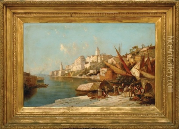 European Port Scene Oil Painting - William Raymond Dommersen