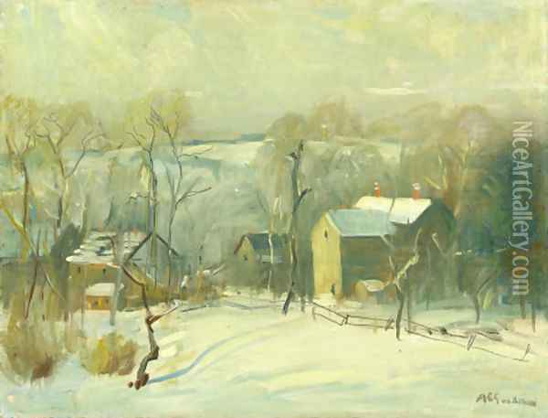 Village in Snow Oil Painting - Arthur C. Goodwin
