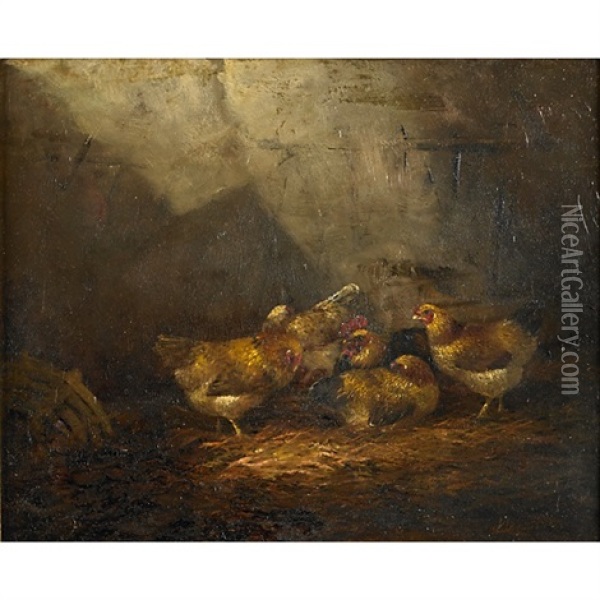 A Rooster And Hens Oil Painting - James Renwick Brevoort