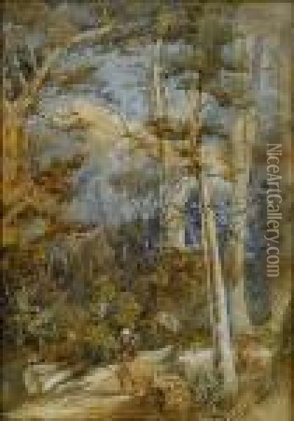Swagman In An Australian Rainforest Oil Painting - Conrad Martens
