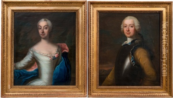 Noble Georg Henrik Lybecker (1720-1776) And His Wife Lady Hedvig Christina, Born Von Knorring (1725-1801) (pair) Oil Painting - Johan Stalbom