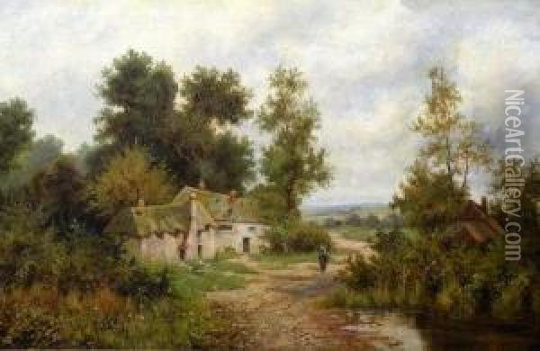 'cottages In A Wooded Landscape Oil Painting - John Henry Boel