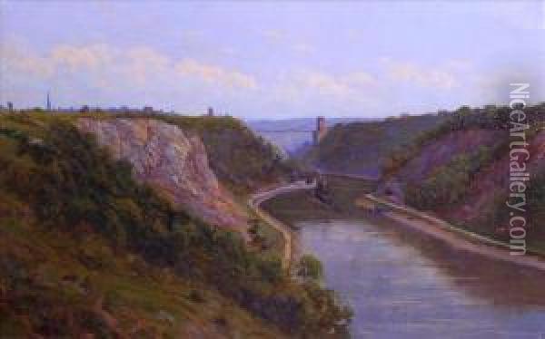Viewof Clifton Suspension Bridge Oil Painting - Alfred Oliver Townsend