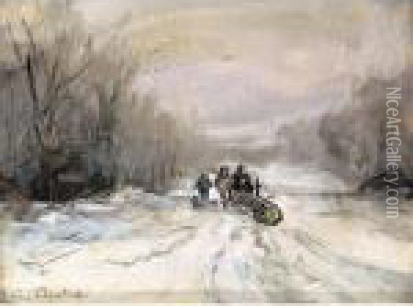 A 'mallejan' In The Snow Oil Painting - Louis Apol