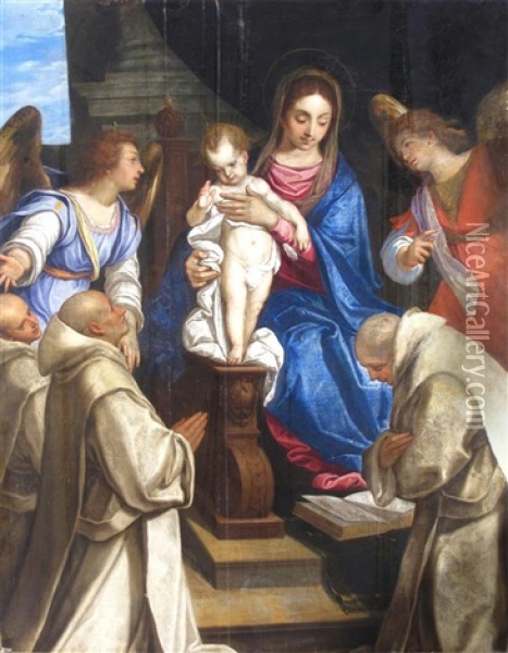 Madonna And Child With Angels Presenting Carthusian Monks Oil Painting - Felice Brusasorci
