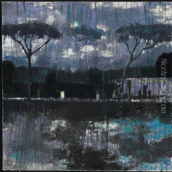 Blue Rain Oil Painting - Preben Fjederholt