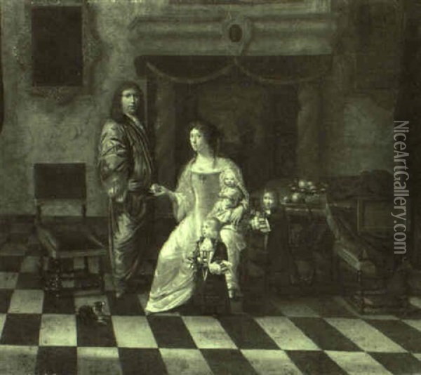 Bildnis Einer Familie In Einem Saal Oil Painting - Gerard ter Borch the Younger