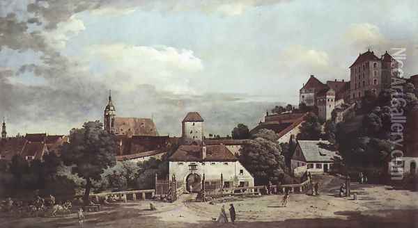 View from Pirna, Pirna from the south side view, with fortifications and Oberstar (gate), and sun stone fort 3 Oil Painting - Bernardo Bellotto