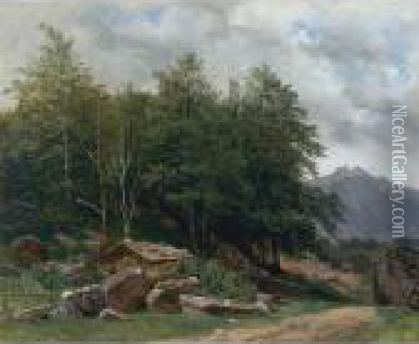 Valley Of Lauterbrunnen, Near Geneva Oil Painting - Alexandre Calame