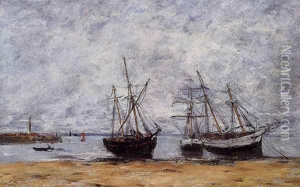 Portrieux, the Port at Low Tide Oil Painting - Eugene Boudin