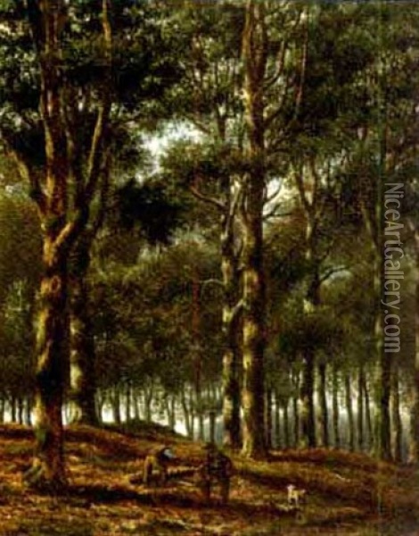 Woodworkers In A Forest Oil Painting - Samuel Henri Mendes Da Costa