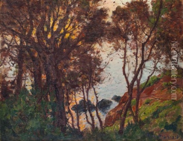 La Pinede A Terres Oil Painting - Eugene F. A. Deshayes