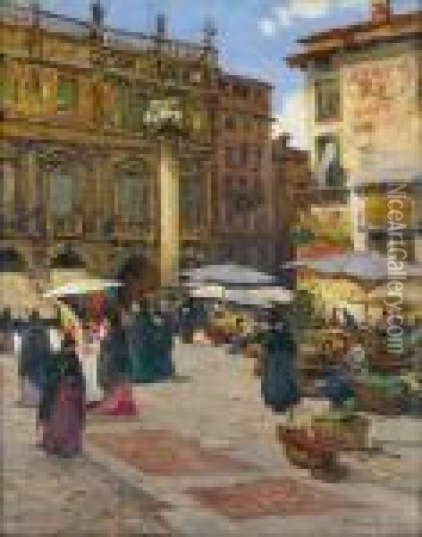 Scene De Marche Sur La Place De L'erbe, A Verone Oil Painting - Fernand Marie Eugene Legout-Gerard