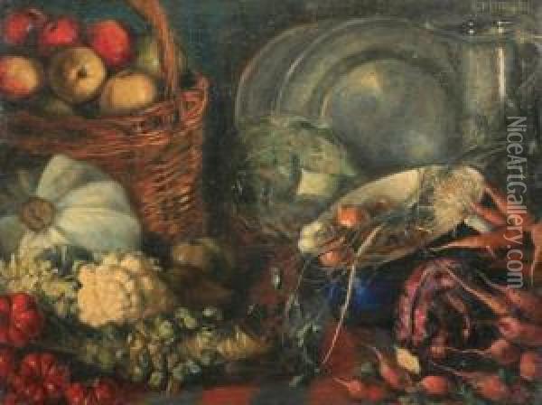 Still Life With Fresh Fruit And Vegetables Oil Painting - Ferdinand Von Mirwald