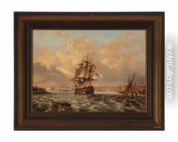 H.m.s. Brittania Oil Painting - Thomas Lyde Hornbrook