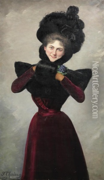 Femme Elegante Avec Manchon De Fourrure Oil Painting - Francine Charderon