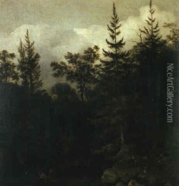 Waldige Gebirgslandschaft Oil Painting - Allaert van Everdingen
