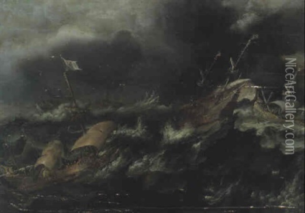 Marine Par Temps De Tempete Oil Painting - Andries Van Eertvelt