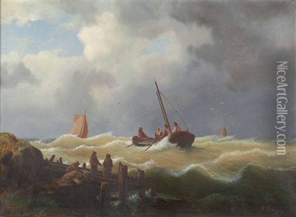 Fischerboote An Der Kuste Oil Painting - Theodor Genenger