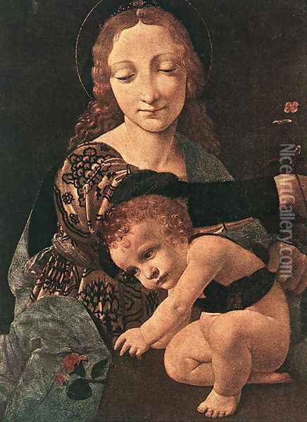 Virgin and Child with a Flower Vase (detail) Oil Painting - Giovanni Antonio Boltraffio