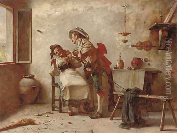 A distraction from chores Oil Painting - Giuseppe Bortignoni
