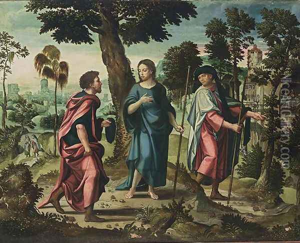 Christ and His Disciples on Their Way to Emmaus Oil Painting - Pieter Coecke Van Aelst