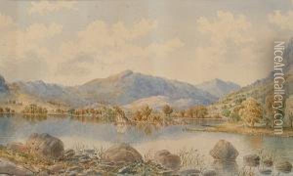 'rydal Lake, Westmorland'; 'the Ferry Windermere'. Oil Painting - William Taylor Longmire