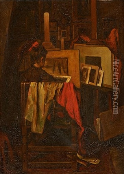 Jeune Fille Dans Un Atelier Oil Painting - Josse Impens