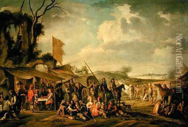 Military Camp by some Ruins Oil Painting - Cornelis de Wael