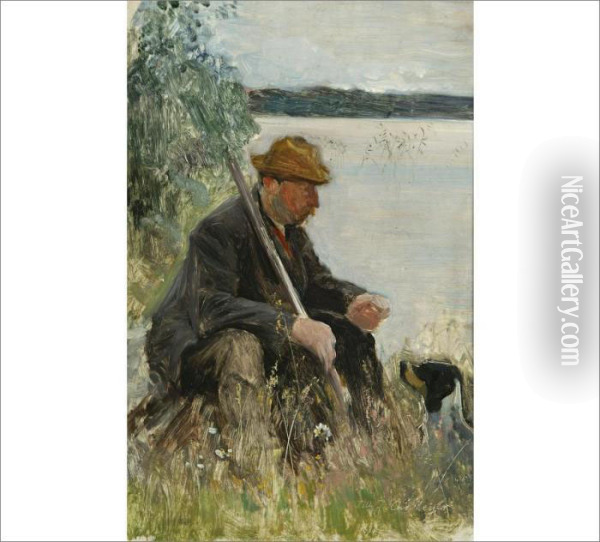 Man With A Dog Oil Painting - Eero Jarnefelt