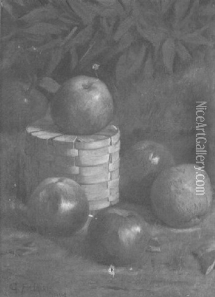 Still Life Of Apples And A Basket Oil Painting - George F. Harris