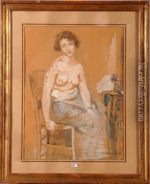 Femme Denudee Assise Oil Painting - Ernst Jean Joseph Godfrinon