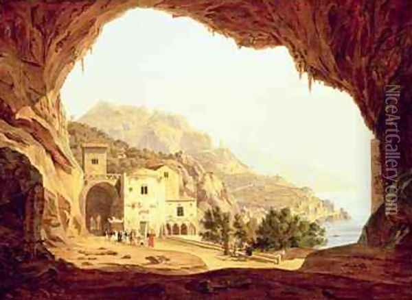 View from a Grotto over the Amalfi Coast Oil Painting - Carl Wilhelm Goetzloff