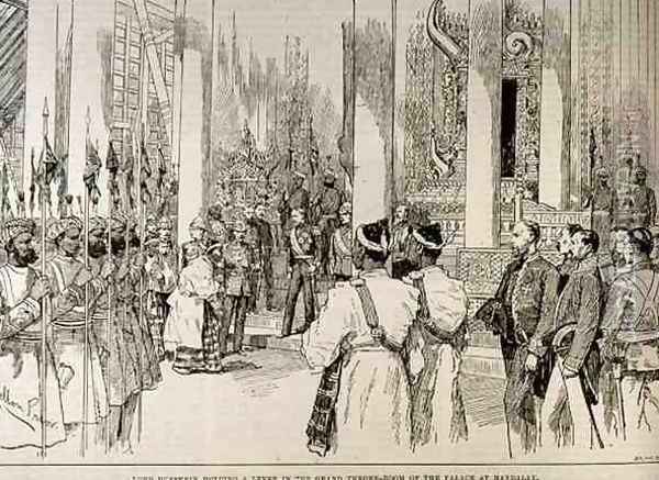 Lord Dufferin Holding Levee in the Grand Throne Room of the Palace at Mandalay, from The Illustrated London News, 4th March 1886 Oil Painting - Melton Prior